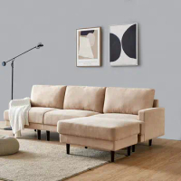 Reversible Sectional Sofa Couch Convertible Modern Fabric Sofa L Shape, 3 Seater with Ottoman for Apartment and Living Room