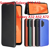 Carbon Fiber For Samsung Galaxy A32 A12 M12 A42 M42 A52 A72 Case Magnetic Book Stand Flip Card Wallet Leather Cover