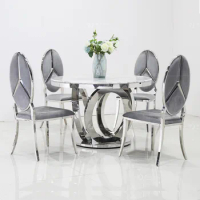 Light luxury marble dining table and chair combination stainless steel household dining table minimalist hotel restaurant