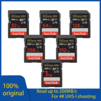 SanDisk Extreme PRO SD Card 1TB 512G 256G SDXC 128G 64G U3 4k Read up to 200MB/s C10 V30 UHS-I 32G SDHC Memory Cards for Camera
