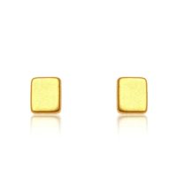 Pure 24K Yellow Gold Earrings Women 999 Gold 3D Square Stud Earrings