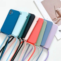 Necklace Lanyard Soft Silicone Case For Xiaomi 11 Lite POCO X3 Pro NFC Redmi Note 11 10 8 9 Pro 9S 8 7 10S 9S 9T 9A Phone Cover