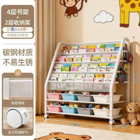 兒童圖書架落地書架家用收納架帶輪玩具置物架寶寶書櫃簡易移動書