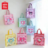 MINISO Kawaii Sanrios Hello Kitty My Melody Kuromi Cute Tote Bento Bag Cartoon Student Book Organizer Double Zipper Lunchbox Bag