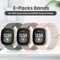 3pcs Sport Bands,Compatible with Fitbit Versa 3/Versa 4/Sense 2/Sense, Adjustable Stretchy Solo Loop Nylon Replacement Watchband