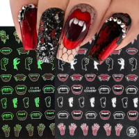 3D Luminous Nail Stickers Bloody Hand Skull Face Spooky Halloween Decals Glowing in the Dark Nail Art Sliders Foil Tattoo GLCY78
