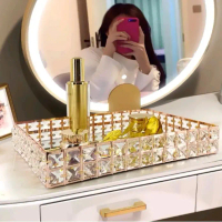 Nampan Kaca Baki Nampan Seserahan Tatakan Gelas Nampan Kue Gold Crystal Glass Jewelry Cupcake Tray