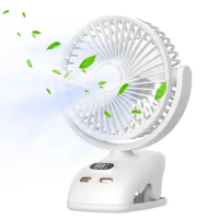 USB Clip Fan Small Multifunctional LED Display Personal Fan Desk Fans Portable Fan With Night Light And5 Wind Speeds For Home
