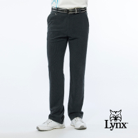 【Lynx Golf】男款日本進口類燈芯絨布料後袋配色織帶設計平口基本版休閒長褲-深灰色