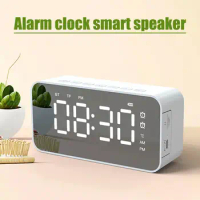 Q6 Wireless Speaker Bluetooth-compatible 5.0 Stereo FM Radio Speaker Mirror Alarm Clock Support TF Card For Bedroom Clocks