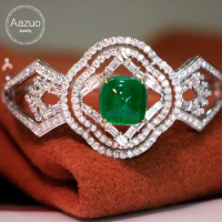 Aazuo 18K White Gold Natrual Emerald 10ct Real Diamond Bangle For Woman Upscale Trendy Wedding Engagement Party Luxurystyelife