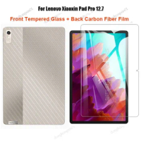 For Lenovo Xiaoxin Pad Pro 12.7 2023 P12 12.7 TB371FC 1 Set = Back Carbon Fiber Film + Tempered Glass Front Screen Protector