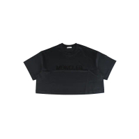 【MONCLER】經典字母亮片LOGO棉質短版短袖T恤(女款/黑)