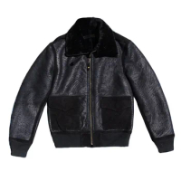 Men's A2 Flight Shearling Jacket Black Military Style Winter Outwear