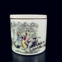 古玩收藏 明清瓷器罐 粉彩人物罐 竹林七賢蛐蛐罐 儲物罐裝飾擺件