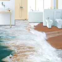 3d floor painting wallpaper Surf Beach 3D floor wallpaper for bathroom waterproof 3d wallpaper pvc 3d flooring