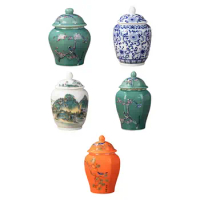 Ceramic Ginger Jar Chinese Style Decorative with Lid Crafts Vase Porcelain Jars
