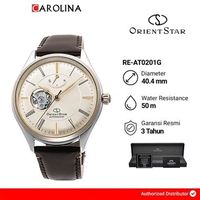 Jam Tangan Pria Orient Star Mechanical Classic RE-AT0201G Open Heart Beige Dial Brown Leather Strap