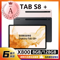 SAMSUNG 三星 A級福利品 Galaxy Tab S8+ 14.6吋 8G/128G Wifi(X800加贈平板專用支架+快充頭)
