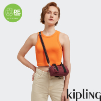 Kipling 勃根地鐵鏽紅輕巧圓筒手提肩背兩用包-BINA MINI