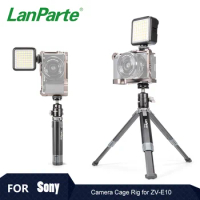 Lanparte ZV-E10 Camera Cage with Adjustable Mini Tripod and Small Beauty Fill Light for Sony DSLR for Volg/ Tik Tok/Youtube