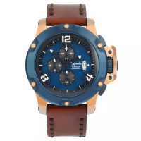 Alexandre Christie Jam Tangan Chronograph Pria - Rose Gold Blue - Leather Strap - 6295 MCLURBU