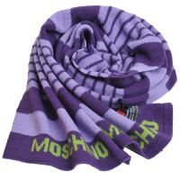 MOSCHINO 義大利製品牌字母LOGO橫紋圖騰混羊毛圍巾(紫色系)