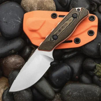 BM 15017 Hunt Hidden Canyon Hunter Fixed Blade Knife 8Cr13Mov Drop Point, Richlite/Orange G10 Handle Camping Gift Leather Sheath