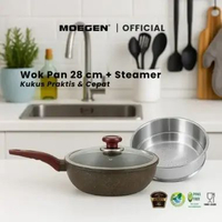 Wok pan MOEGEN 28cm granite plus steamer / dandang