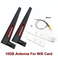 2 x 10Dbi Antenna Set Intel AX210 Wifi Card 2.4GHz 5GHz Dual Band M.2 MHF4 Extension Cable To WiFi RP-SMA For AX200 Adapter