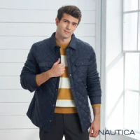 【NAUTICA】男裝雙面穿格紋科技羽絨保暖外套(深藍)