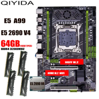 QIYIDA X99 motherboard set kit xeon LGA2011-3 E5 2690 V4 64GB （4*16gb）3200MHz 4 channels DDR4 SATA 3.0 nvme M.2 ATX