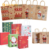 Merry Christmas Paper Gift Bags Santa Claus Snowflake Dot Cartoon Stripe Xmas Tree Candy Biscuit Bag for Christmas Supplies