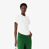 【LACOSTE】女裝-修身可調式網眼短袖Polo衫(白色)