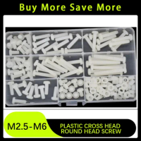 M2 M2.5 M3 M4 M5 M6 Plastic Cross Round Head Screw White Nylon Phillipis Bolt and Nut Set Classification Machine Screw Box Kit