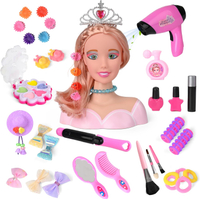 36PCS Doll Head Hair Styling Makeup Toy Set Kids Pretend Play Styling Set with Hairdryer Curling Iro