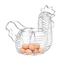 Metal Wire Egg Baskets for Eggs, Chicken Shaped Egg Holder, Rustic Round Baskets Gathering Egg with Handle