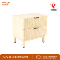 Meja nakas kayu 2 Laci bedside table modern industrial kombinasi kayu Jati kayu mangga dan handle Be
