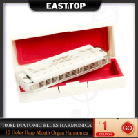 EASTTOP T008L Diatonic Blues Harmonica Key of D 10 Holes Harp Mouth Organ Harmonica for Adults Professionals