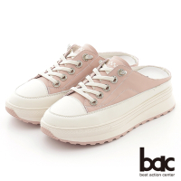【bac】厚底台真皮半拖鞋懶人休閒鞋-粉紅色