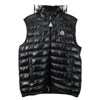 【MONCLER】簡約品牌LOGO雙向拉鍊連帽超輕羽絨保暖背心(黑)