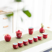 Ceramic Filter Tea Pot Set Household Teapot and Cup Set Chinese Style Wedding Red Teaware Housewarming Wedding Souvenir Gifts