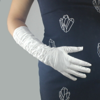 包郵絲綢手套38cm褶皺彈性絲光珠光綢緞面白色黑長款女款婚紗禮服