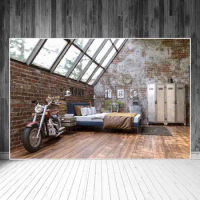 Loft House Interior Backdrops Photography Decoration Bed Motorcycle Window Roof Personalized Photozone Photographic Backgrounds