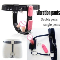 PU Leather Vibrating Butt Plug Harness Male Chastity Belt Device with Vibrator Anal Plug Thong Panties for Men Sex Toys BDSM
