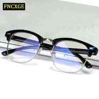 FNCXGE Myopia Glasses Classic Semi Rimless Anti Blue Light Blocking Men Women Square Ray Filter Eyeglasses Frames Computer