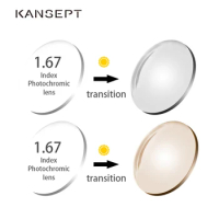 KANSEPT 1.67 Index Photochromic Grey / Brown Aspheric Prescription Brand Resin Lenses Anti UV Oil Water Reflect Glasses Lens