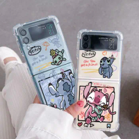 Transparent Disney Lilo Stitch Case for Samsung Galaxy 5G Z Flip 3 Z Flip 5 ZFlip3 Flip4 zflip Flip3 Air Bag Protection Coque