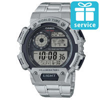 【CASIO 卡西歐】電力十足超值不鏽鋼帶電子錶-銀X黑(AE-1400WHD-1A)