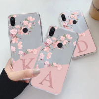 For Redmi Note 7 Pro 7S Phone Case Soft Slim Luxury A-Z Letters Cover Funda Clear Bumper For Redmi Note 7 Transparent Shockproof